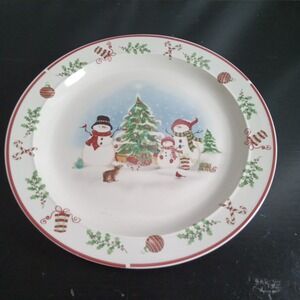 Dolgencorp Christmas Snowman Family Ceramic Dinner Plate 10.5 Inch Holiday Decor